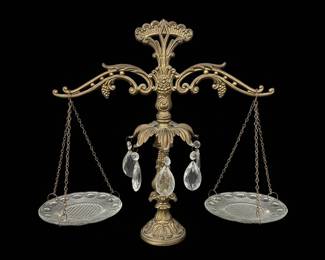 Vintage LL WMC Hollywood Regency Brass and Crystal Balance Scale third image