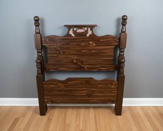 Vintage Twin Size Spool Bed with Floral HandPainting