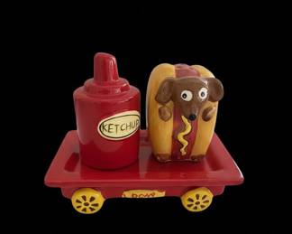 Dachshund Hot Dog and Ketchup Salt and Pepper Shaker Set