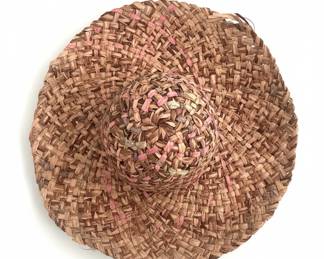 Vintage Woven Straw Sun Hat with Pink Accents
