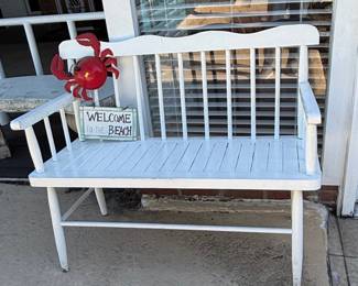 White Painted Wooden Porch Bench