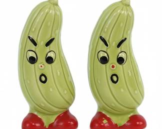 Vintage s Japan Anthropomorphic Angry Pickle Salt and Pepper Shakers