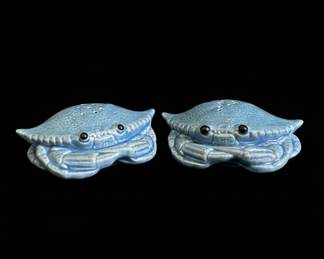 Vintage Blue Crab Ceramic Salt and Pepper Shakers