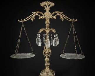 Vintage LL WMC Hollywood Regency Brass and Crystal Scale of Justice