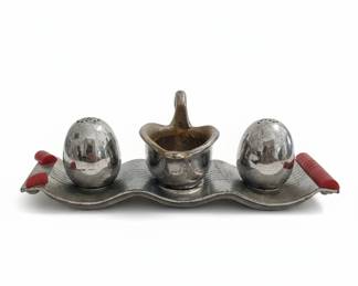 MidCentury Japanese Metal Swan Condiment Set
