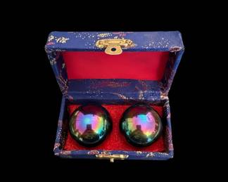 Chinese Baoding Health Balls in Brocade Case