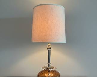 Vintage Amber Glass Hollywood Regency Table Lamp