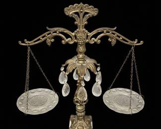 Vintage LL WMC Hollywood Regency Brass and Crystal Balance Scale