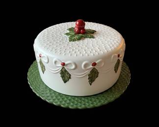 Vintage Ceramic Holly Berry Cake Stand and Dome from Portugal