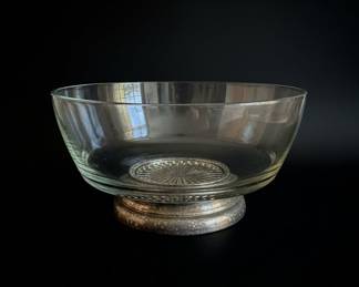 Vintage Glass Punch Bowl with Metal Base