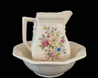Vintage Floral Wash Basin and Pitcher Set