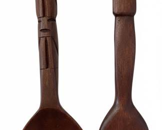 Vintage MidCentury Tiki Totem Carved Wooden Fork and Spoon Wall Decor