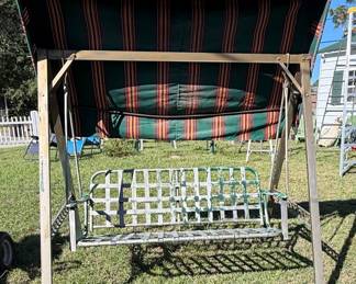 Vintage Metal Frame Porch Swing with Canopy