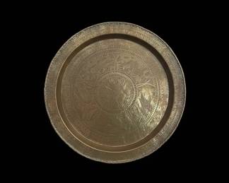 Vintage Middle Eastern HandEtched Brass Tray