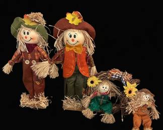 Collection of Four Decorative Fall Scarecrow Figures