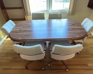 Vintage MidCentury Modern Dining Set with Six Swivel Chairs