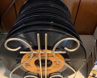 Vintage RPM Vinyl Record Collection with Wire Holder