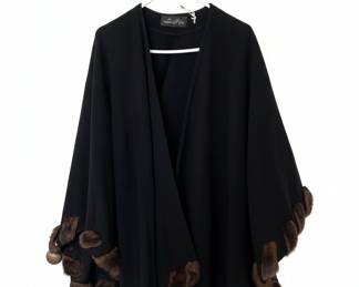 Donna Salyers FabulousFurs Black Cape with Faux Fur Pompom Trim