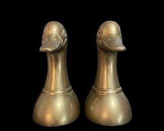 Vintage Solid Brass Duck Head Bookends