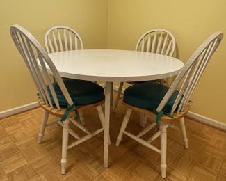 White Painted Round Dining Table and Four Chairs