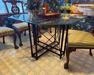 *New from family’s furniture store….rattan table with glass top, Four Chippendale chairs