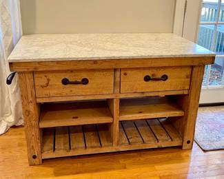 Marble-Top Reclaimed Wood Kitchen Island/Storage