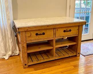 Marble-Top Reclaimed Wood Kitchen Island/Storage