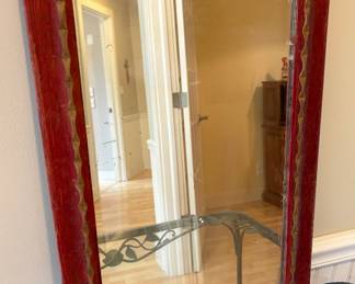 Small Oak & Brass Wall Mirror Antique