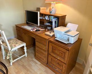 Oak Desk & File Cabinets
