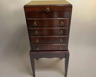 Vintage Queen Anne Style Mahogany Flatware Chest Silver Cabinet Storage