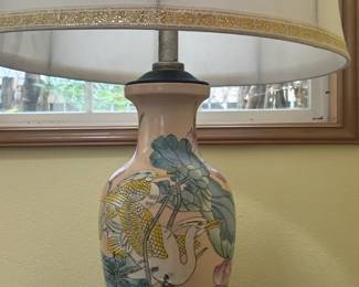 Chinoiserie Crane  Lotus Porcelain Lamp