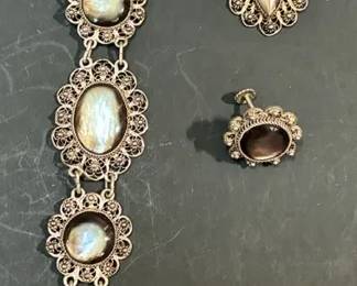 Filigree Bracelet And Necklace Pendant With Smokey Stones