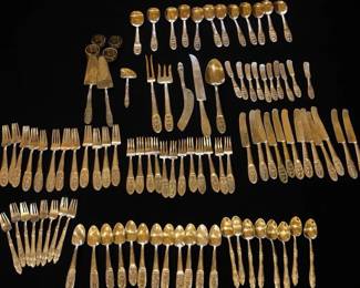 Mid Century Thai Bronze Silverware Service  89 Pieces