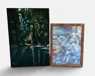 80s Fantasy Realm Art  Velvet Painting  Signed Print
