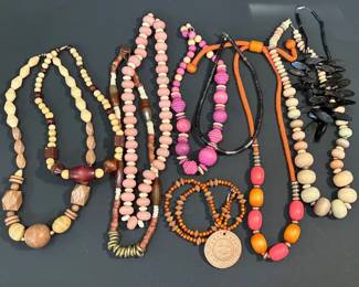 Polished Stone And Wooden Bead Necklaces