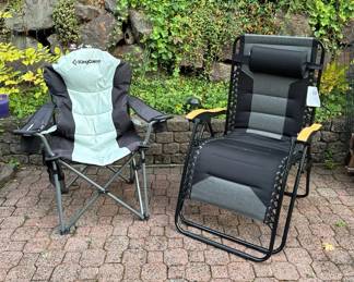 Padded Reclining Outdoor Chair and Folding Camp Chair