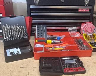 Black Craftsman Toolbox  DeWalt Drill Bits and Tools