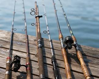 Vintage Fishing Rod  Reel Lot Of 5  Zebco Pro Staff 10 Wood  Cork Handles