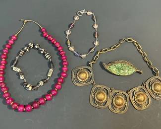 Joseff Hollywood Gold Tone Necklace And Pink Stone Necklace