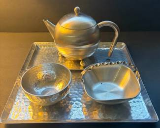 Modern Brushed Steel Teapot  West Elm Trays  Bowl