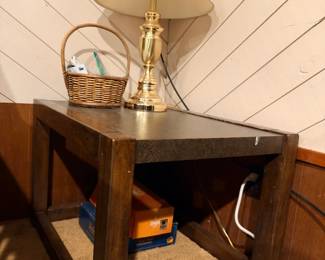 80s wood and laminate boxy coffee table and two end tables. sturdy!