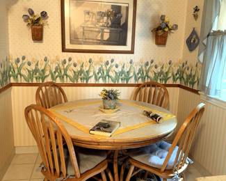 bamboo/ rattan dinette set with 4 wood chairs.