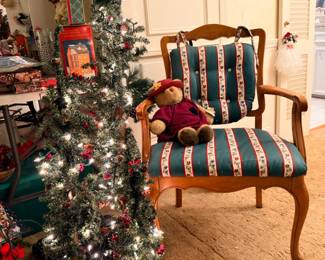 gund bear, antique chair