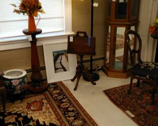 Barley Twist Pedestal Stand, Eastlake Music Stand, Leaded Glass Floor Lamp, Lighted Curio Cabinet