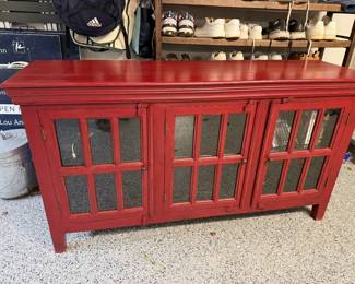 Pottery Barn Red Cabinet - H 34" X D 18" X W 62" - $300.