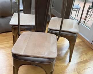 (8) Brushed Steel with Loose Leather Cushion Seats - H 37" X D 16" X W 19" - $400