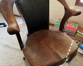 Wooden Desk Arm Chair With LeatherLike Back