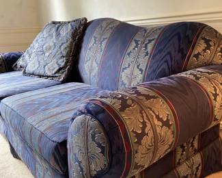 Blue Damask Upholstered Sofa 80 With Decorative Pillows