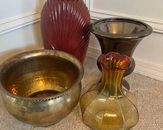 Mixture Of Vases With Brass Colored Planter