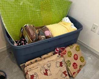 Large Bin Of Minky Fabric Cutting Board Leather Scrap Burlap